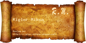 Rigler Miksa névjegykártya